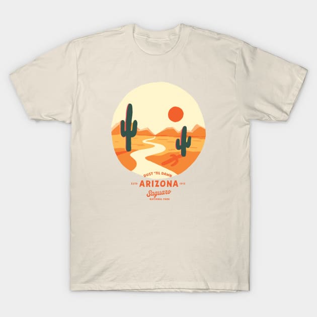 Cool Retro Saguaro National Park, Arizona Summer Travel & Adventure Art T-Shirt by The Whiskey Ginger